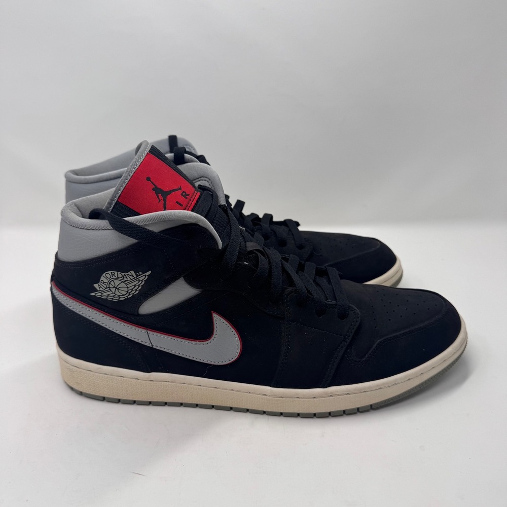 Air Jordan 1 Mid Black Grey Red Mens US 13 EU 47.5 Sneakers 554724 060‎